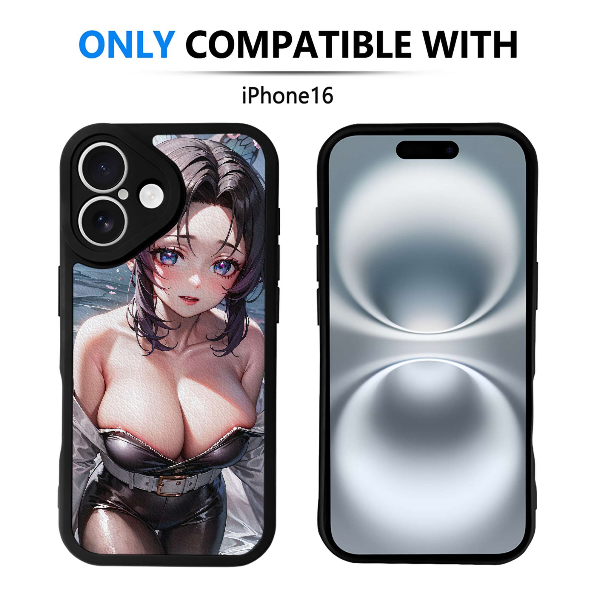 （画像用） 鬼滅の刃（きめつのやいば）蟲柱-胡蝶 しのぶ／こちょう しのぶ Kochou Shinobu 【iPhone 16シリーズ対応】シリコンスマホケース（レザー調） 材質：シリコン